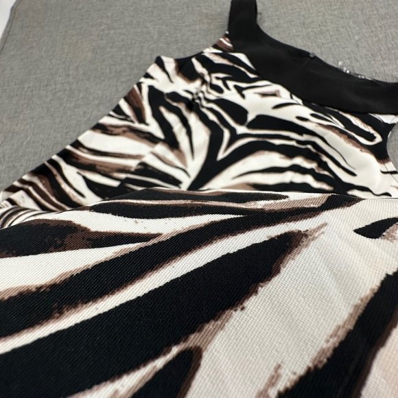 Connected Apparel Zebra Dress Sz 10 Sleeveless Boat Neck Black Brown Off White - Picture 8 of 13